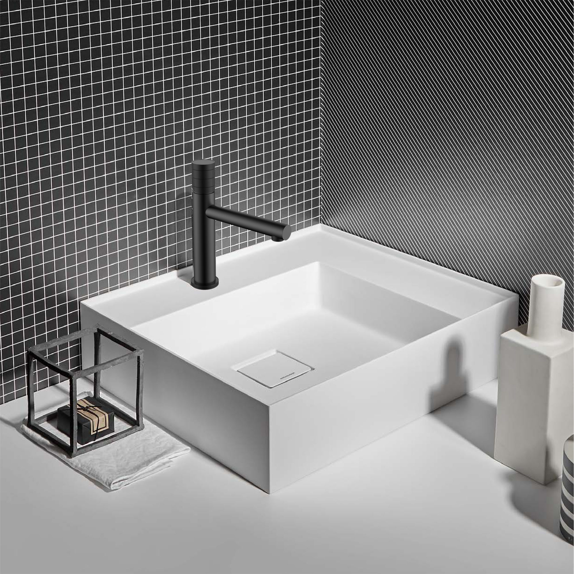 Смеситель для раковины Vincea Groove VBF-4G1MB черный матовый