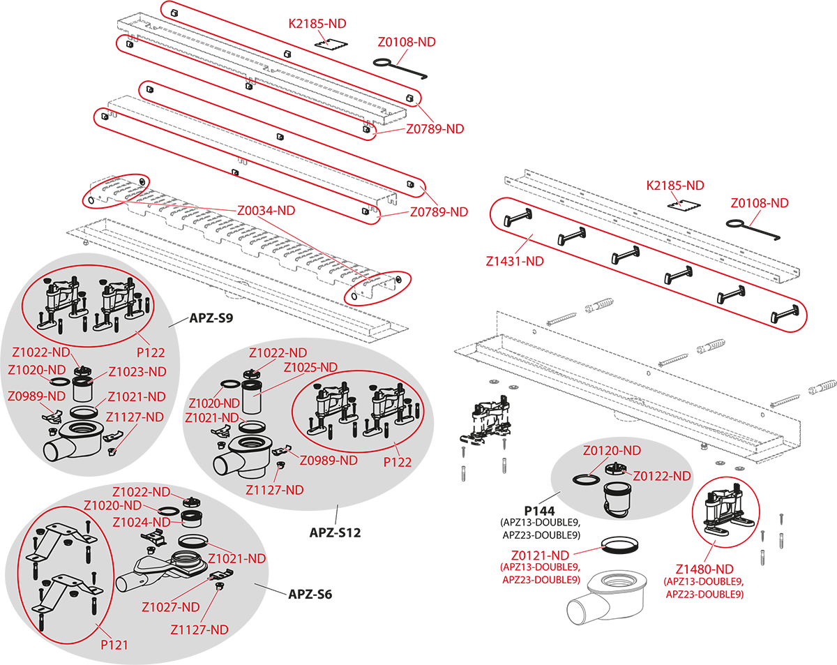 Душевой лоток Alcaplast Modular APZ13-DOUBLE9-850 с ножками и решеткой