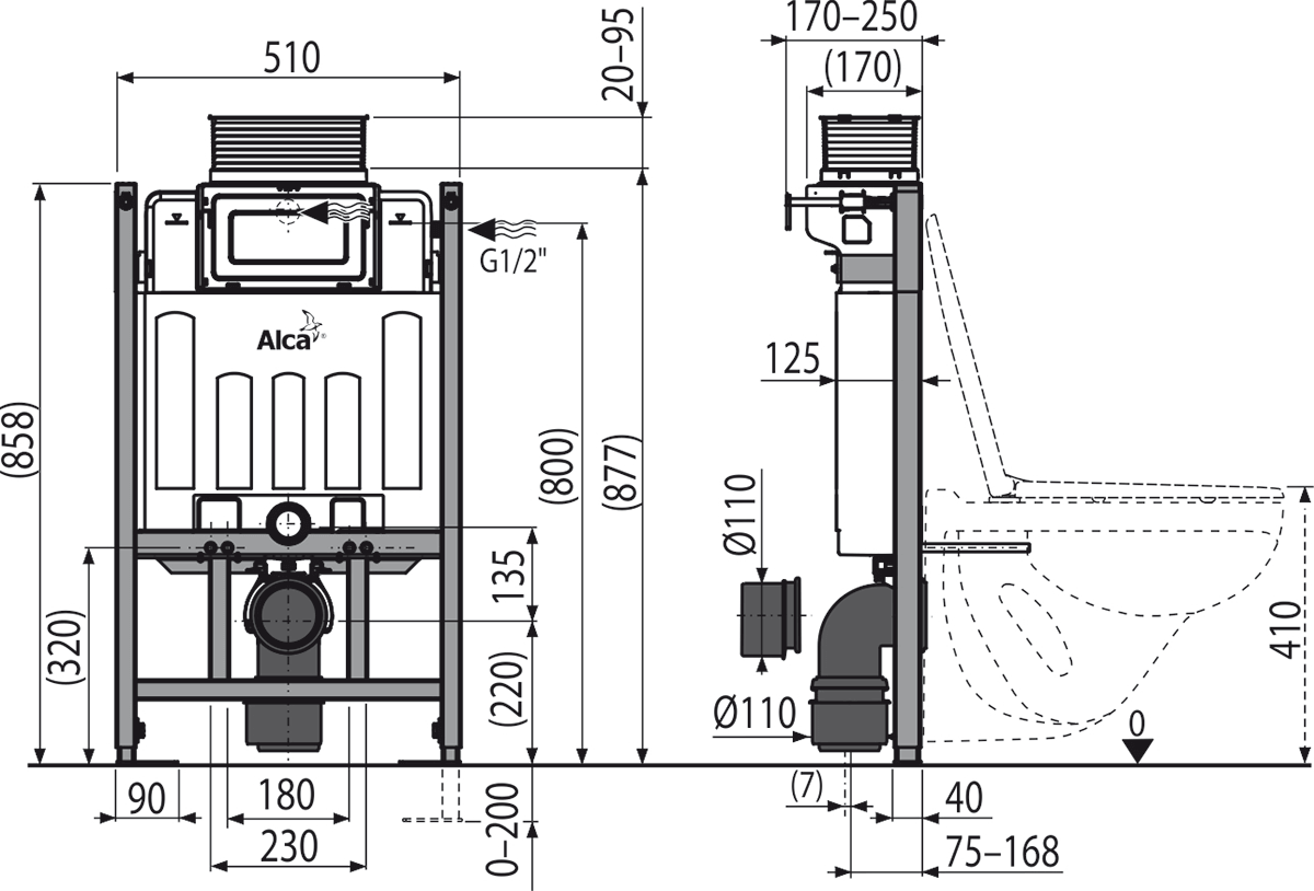 Инсталляция для подвесных унитазов AlcaPlast Sadromodul AM118/850