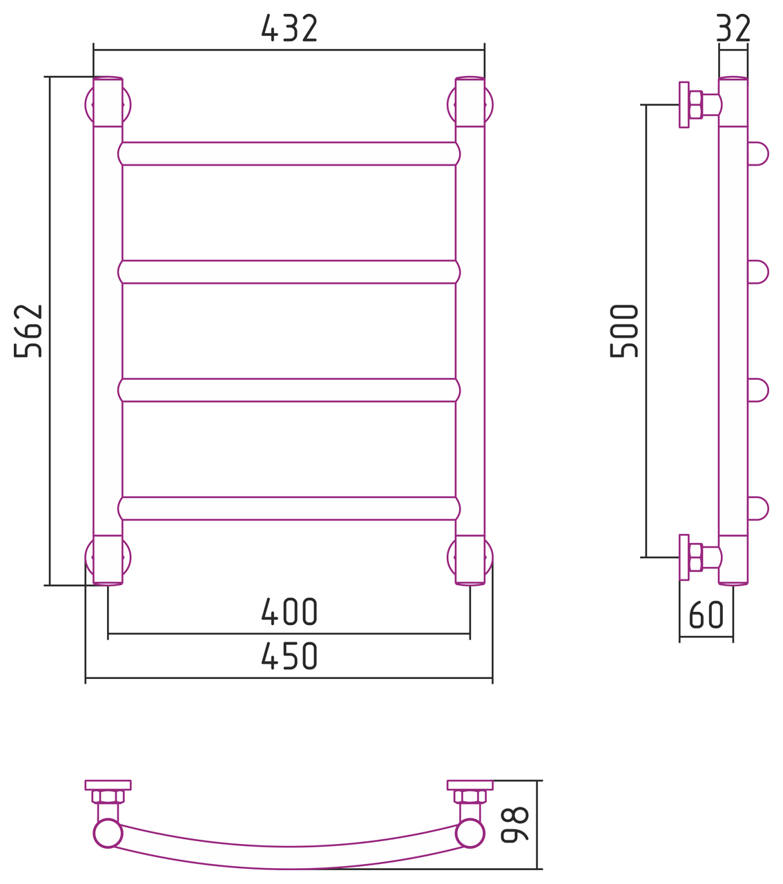 Полотенцесушитель водяной Сунержа Галант+ 50х40 хром