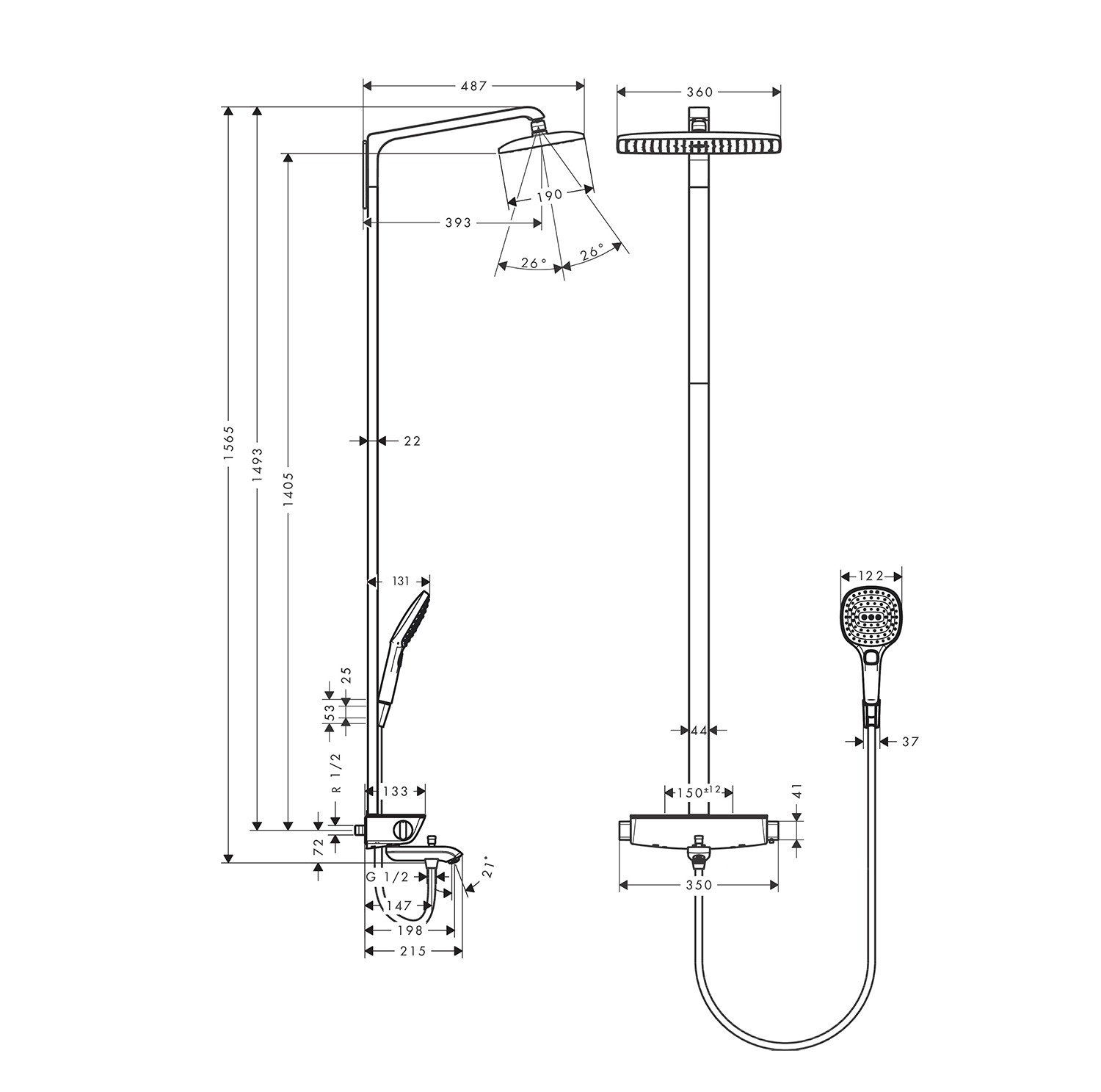Душевая стойка Hansgrohe Raindance Select E 27113400 хром/белый