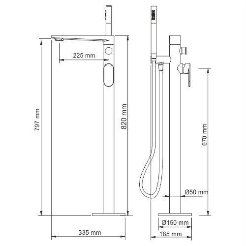 Смеситель для ванны с душем WasserKraft Elbe 7421 черный матовый