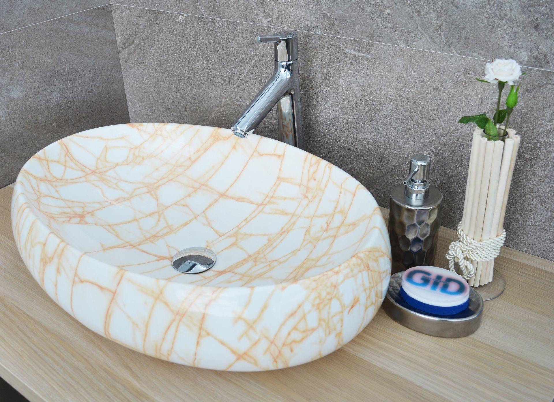 Раковина накладная 59см Gid Mnc167 белый/жёлтый