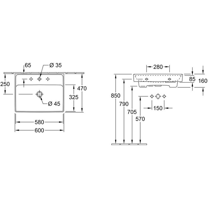 Раковина подвесная 60см Villeroy & Boch Collaro 4A336001 белый