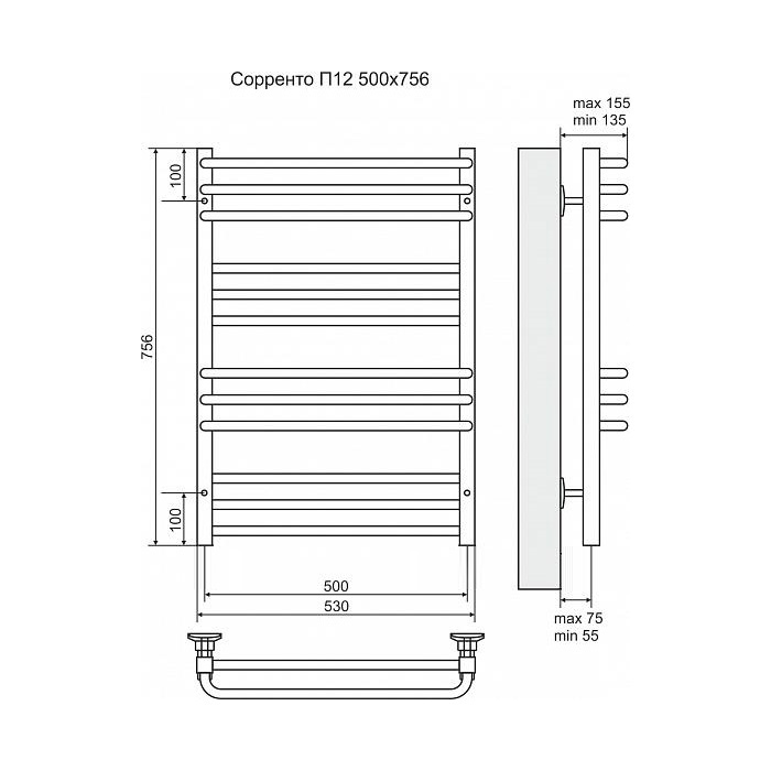 Полотенцесушитель электрический Terminus Сорренто П12 500x756, ТЭН HT-1 300W, левый/правый