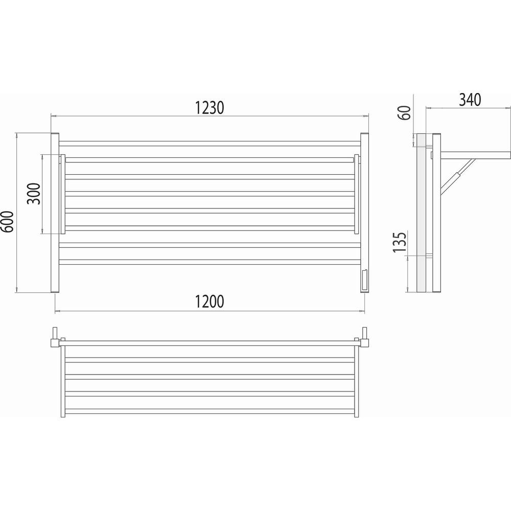Полотенцесушитель электрический с полкой Terminus Горизонт П8 120х60 КС, черный муар
