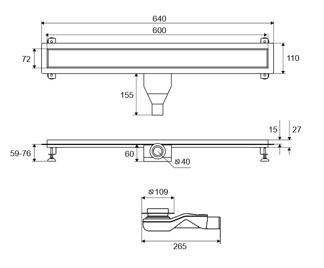 Душевой лоток EXCELLENT Stilio Gold 60 см. решетка декоративная (золото)