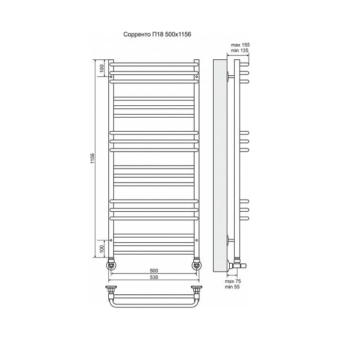 Полотенцесушитель водяной Terminus Сорренто П18 500x1156