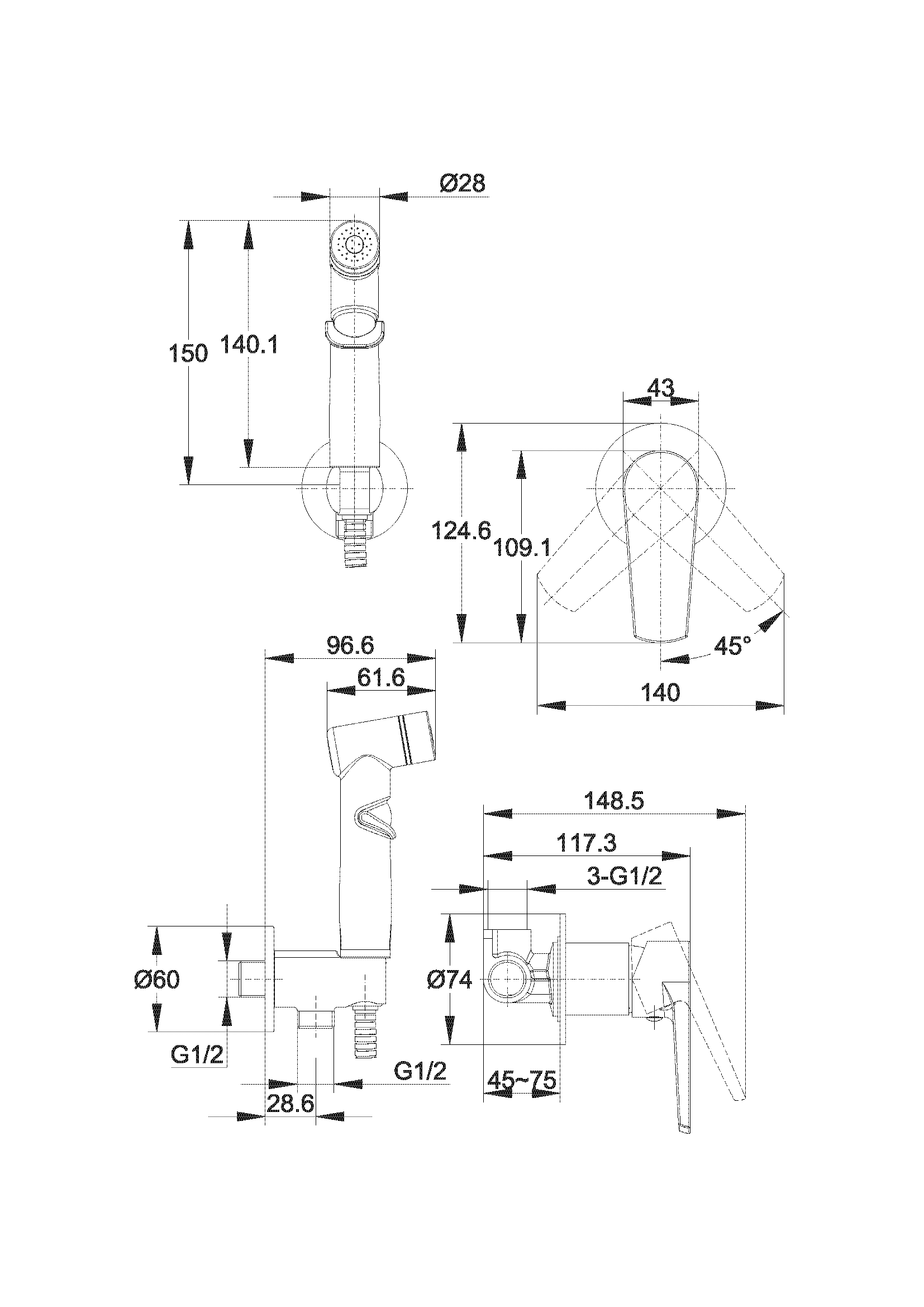 Гигиенический душ со смесителем Cersanit MODUO 64105 хром