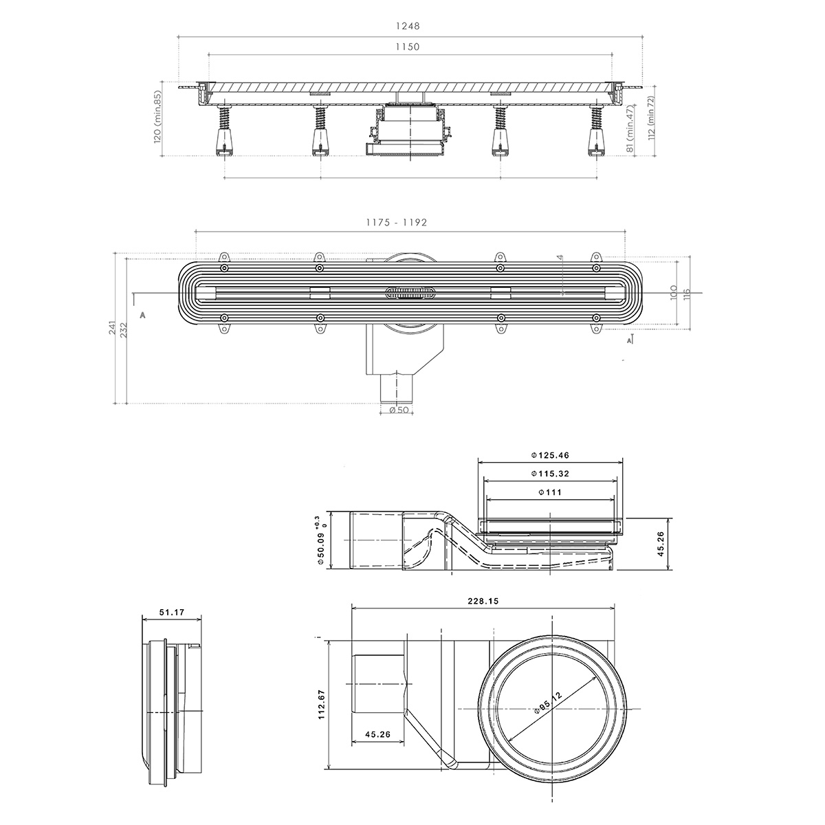 Душевой лоток Pestan Confluo Premium Slim Line 1150