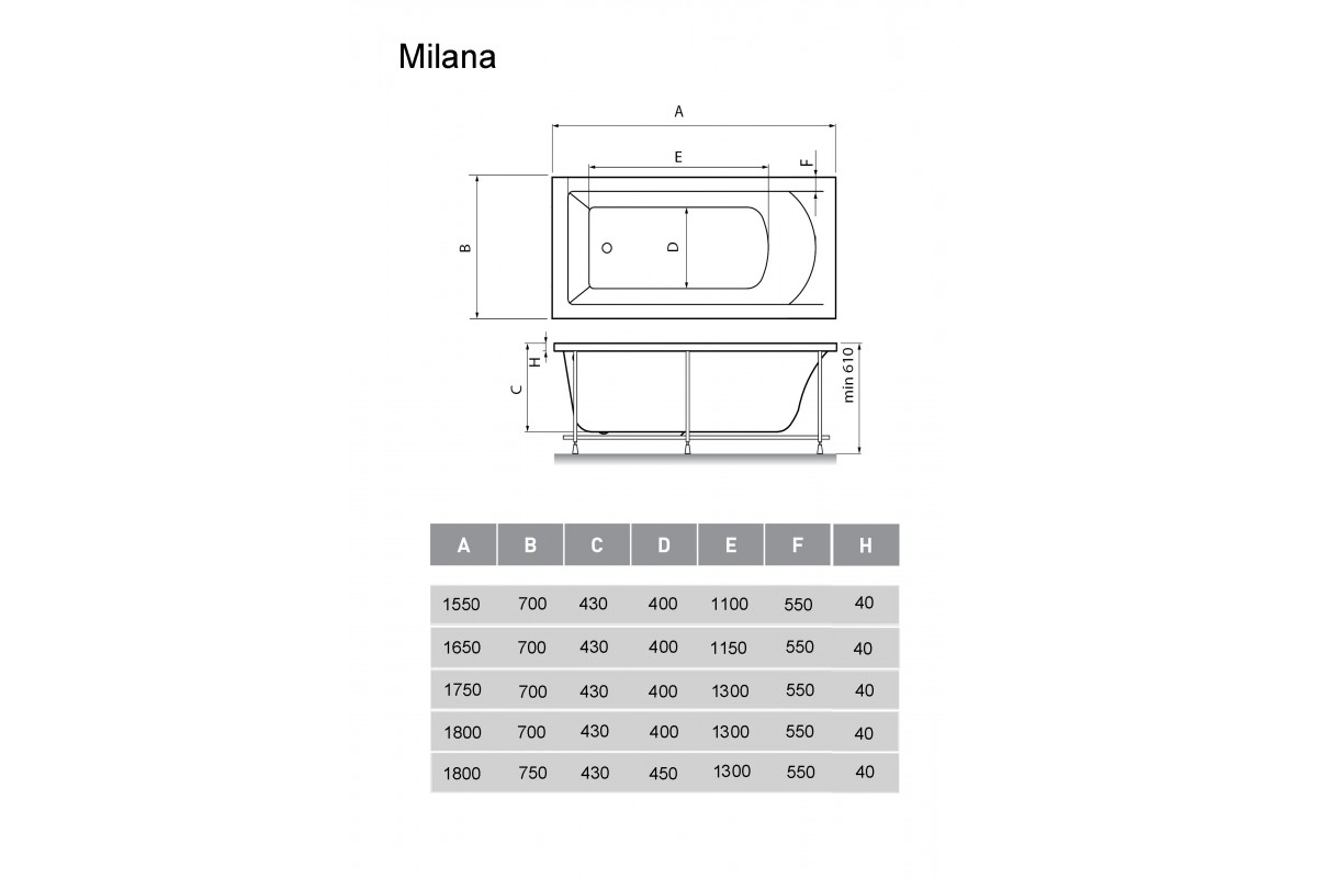 Ванна акриловая Vayer Milana Гл000024275, 180x70