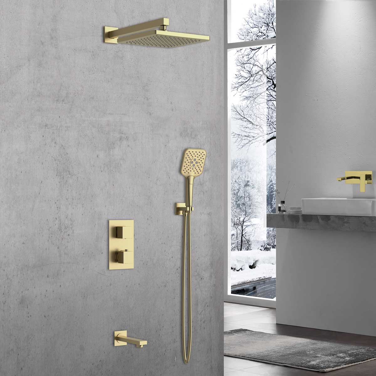 Встраиваемая душевая система с термостатом Vincea Next VSFW-1N3TBG золото матовое