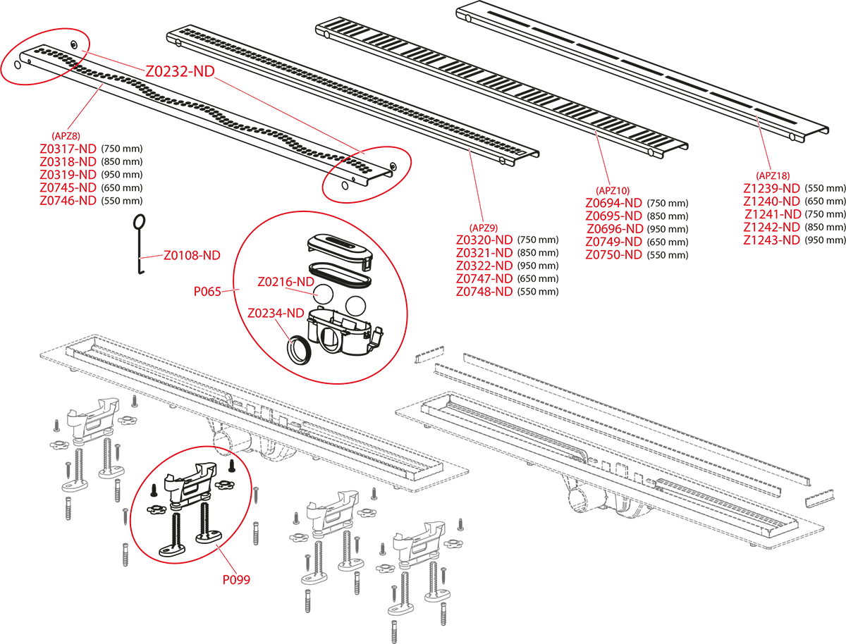 Душевой лоток AlcaPlast APZ9-750 с решеткой и опорами