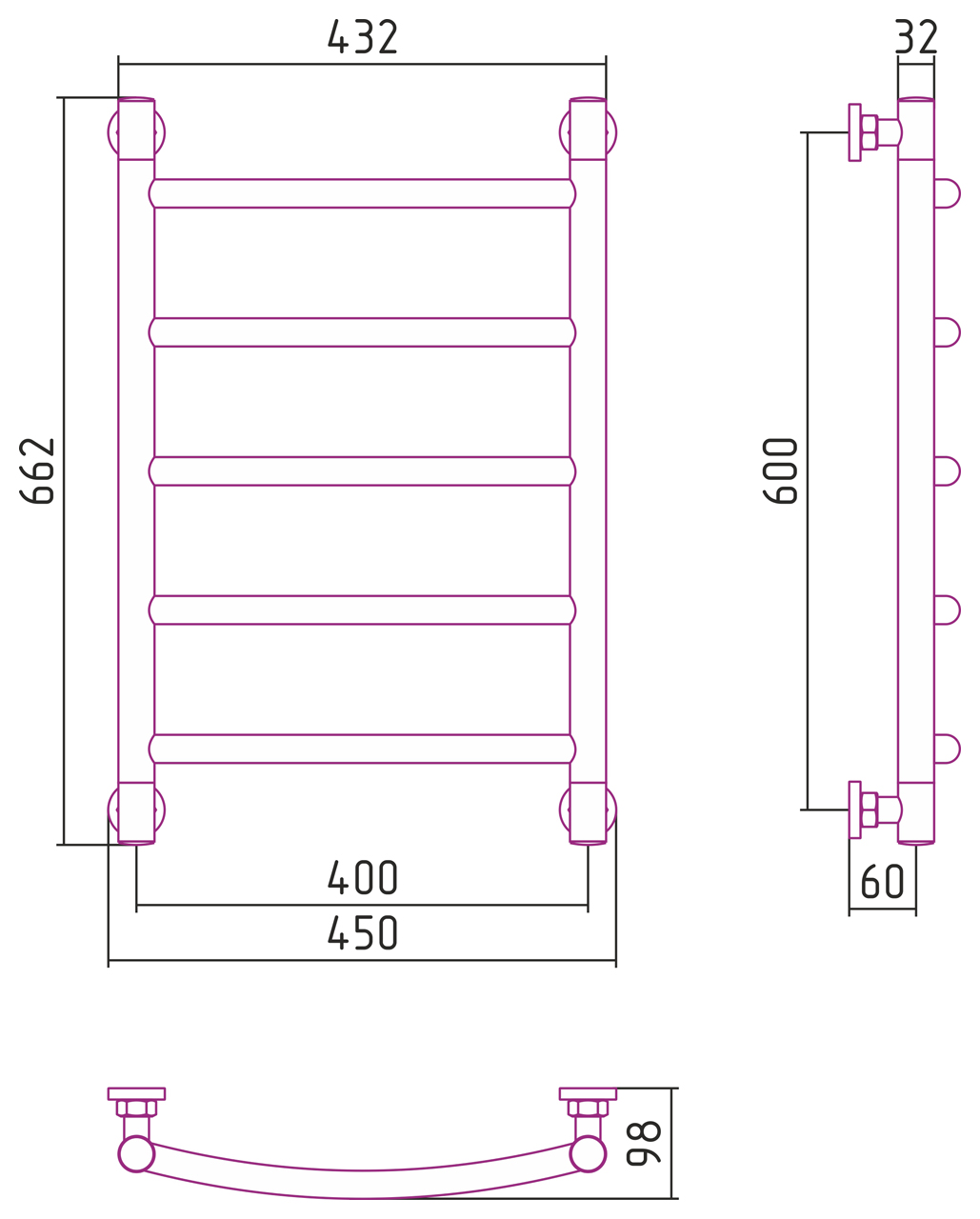 Полотенцесушитель водяной Сунержа Галант+ 60х40 состаренная бронза