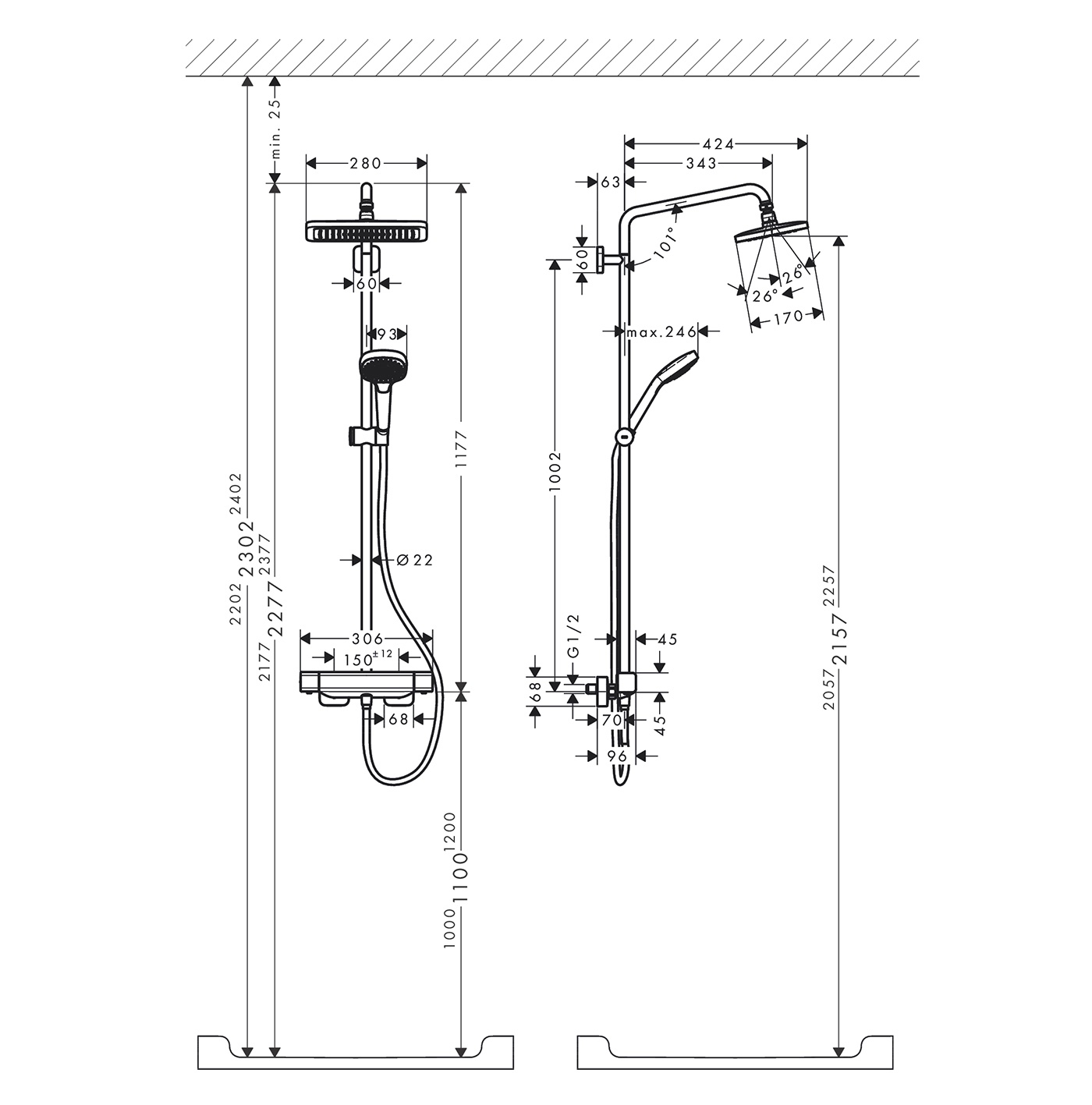 Душевая стойка Hansgrohe Croma E 27630000 хром