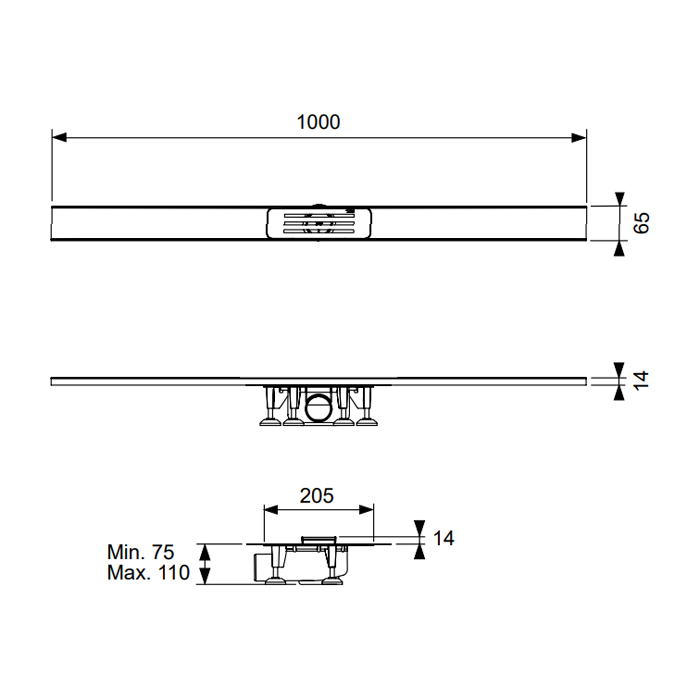Душевой лоток подрезной TECE TECElineo 15301100 комплект