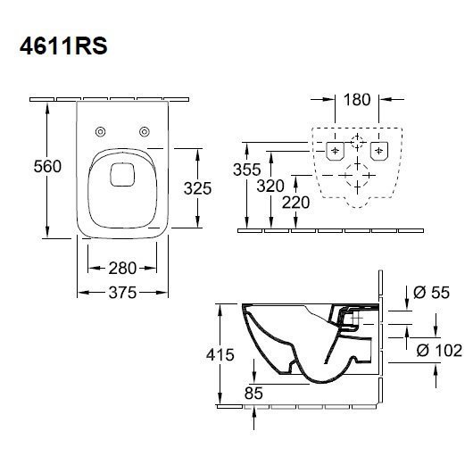 Унитаз подвесной безободковый Villeroy & Boch Venticello Pack 4611RS01 с сиденьем микролифт