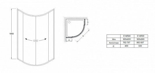 Душевой угол Jacob delafon E14R90-GA 90x90x190 профиль хром, стекло прозрачное
