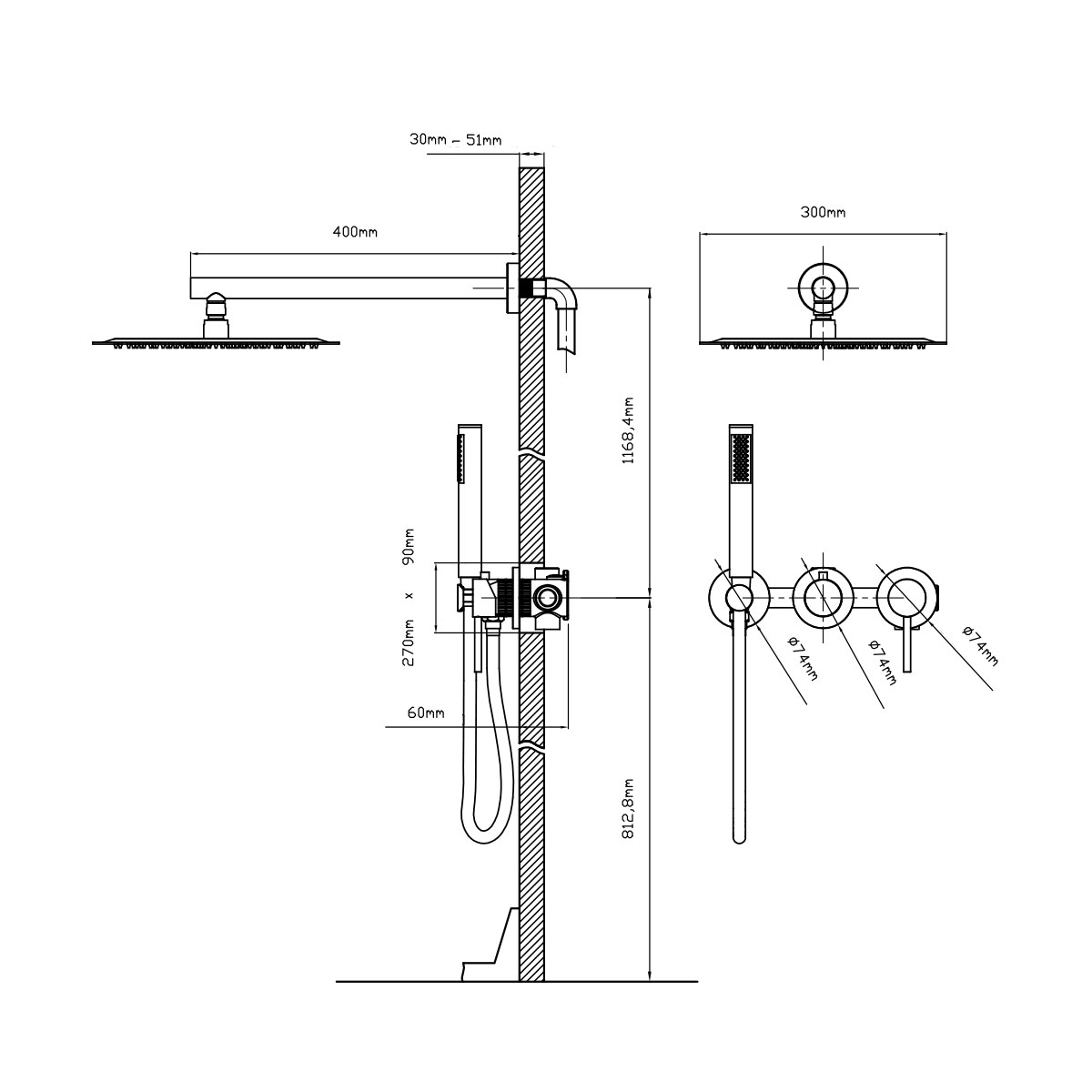 Встраиваемая душевая система со смесителем Vincea Groove VSFW-4G01BG4 золото матовое