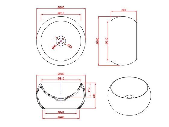 Раковина накладная 38см MonteBianco Palla 12033 белый матовый