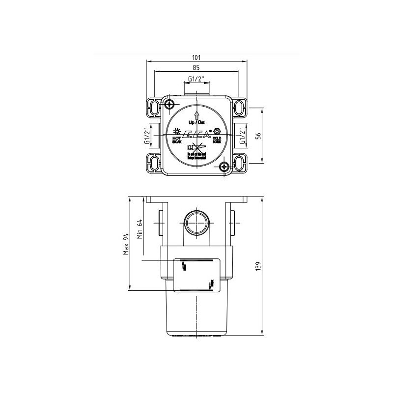 Скрытая часть на один потребитель E.C.A. 102166102C1EX черный матовый