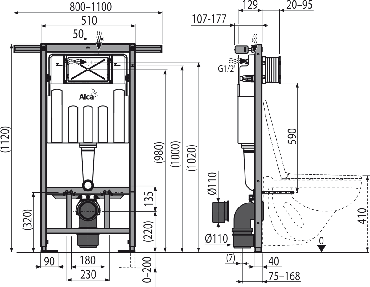 Инсталляция для подвесных унитазов AlcaPlast Jadromodul AM102/1120