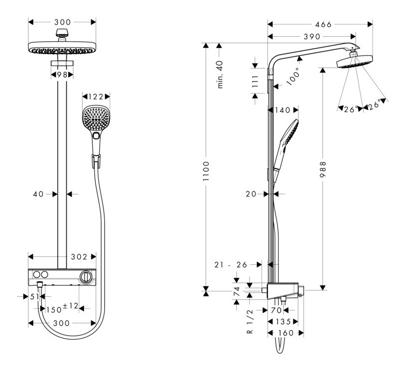 Душевая стойка Hansgrohe Raindance Select E 27283400 хром;белый