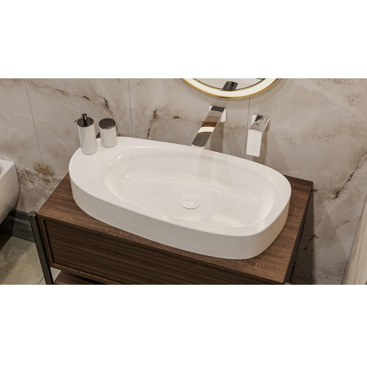 Умывальник WHITECROSS Moonstone F 70x35 (белый глянец) иск. камень