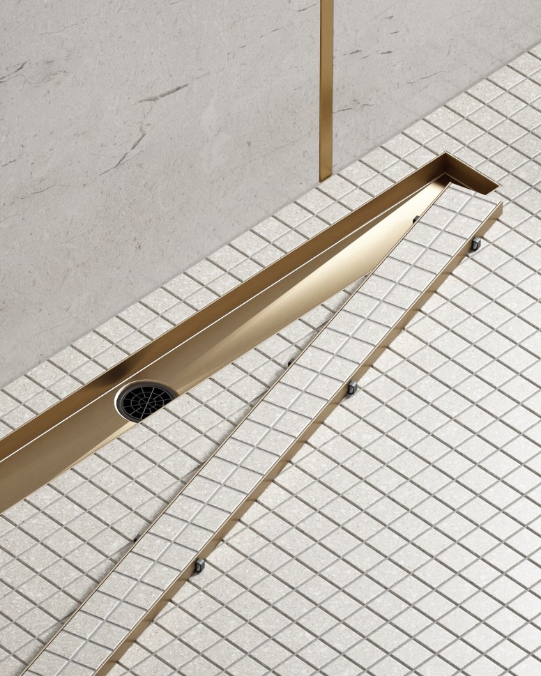 Душевой лоток (двухсторонняя решетка) TIMO Drain System DS230210/17, матовое золото
