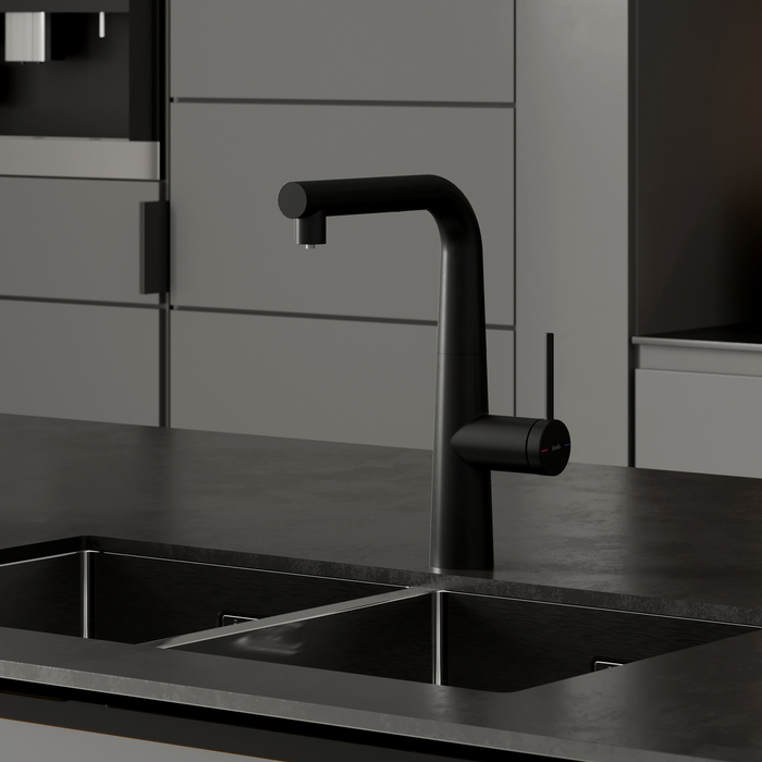 Смеситель для кухни с подключением фильтра и выдвижным изливом IDDIS Pure PURBLPFi05N черный матовый