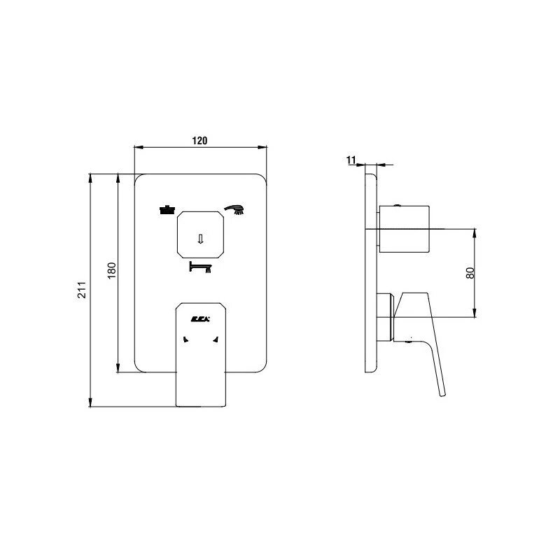 Смеситель для ванны на три потребителя E.C.A Tiera 102167305C1EX-K черный матовый