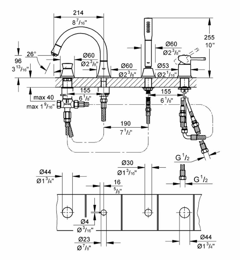 Смеситель для ванны Grohe Grandera 19936IG0 хром/золото