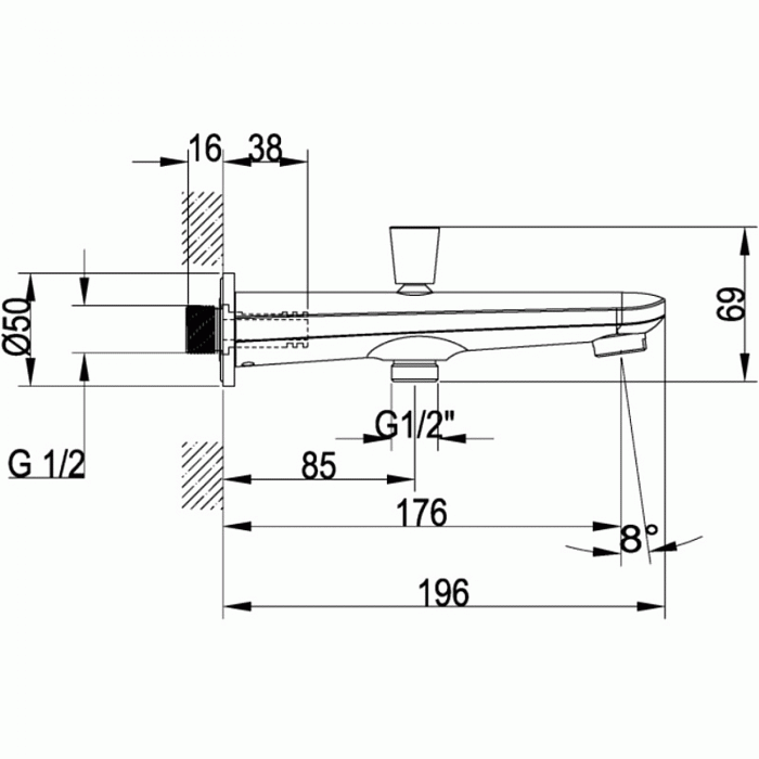 Излив для ванны с душем Villeroy & Boch O.Novo Start TVT10550811061 хром