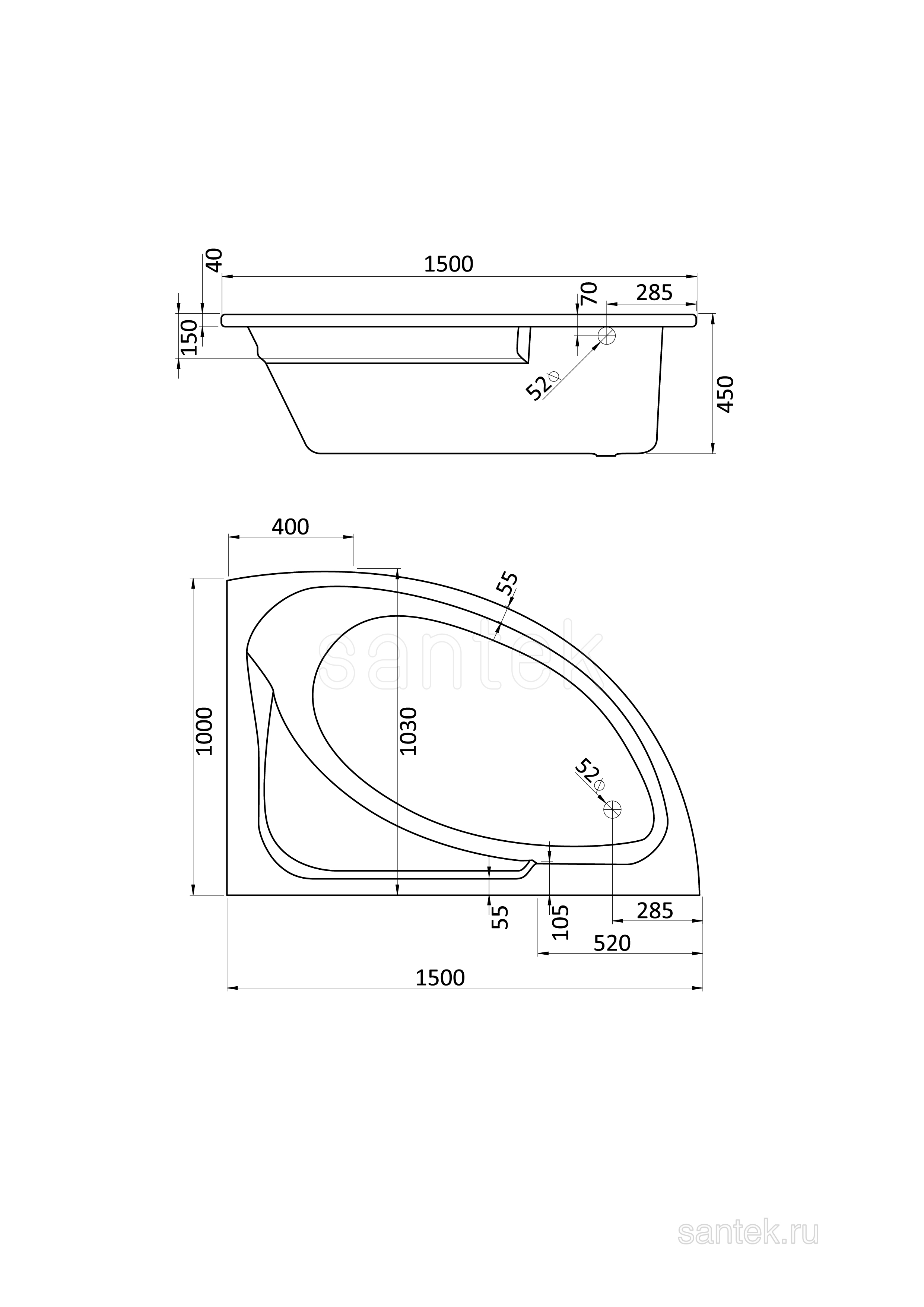Акриловая ванна Santek Гоа 150х100 R асимметричная белая 1WH112032