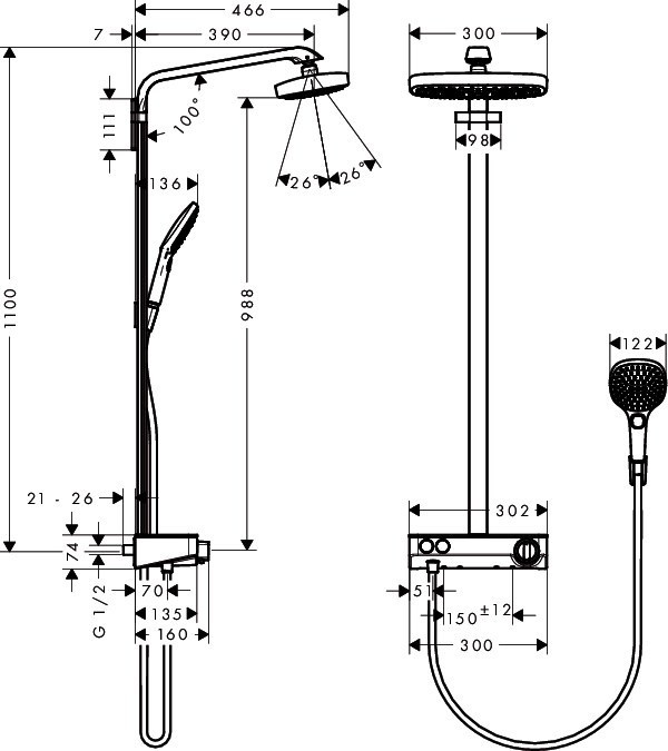 Душевая стойка Hansgrohe Select E 27126000 хром