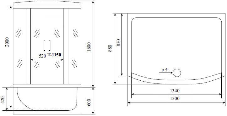 Душевая кабина Timo Standart T-1150 150x88x220 профиль хром матовый, стекло прозрачное