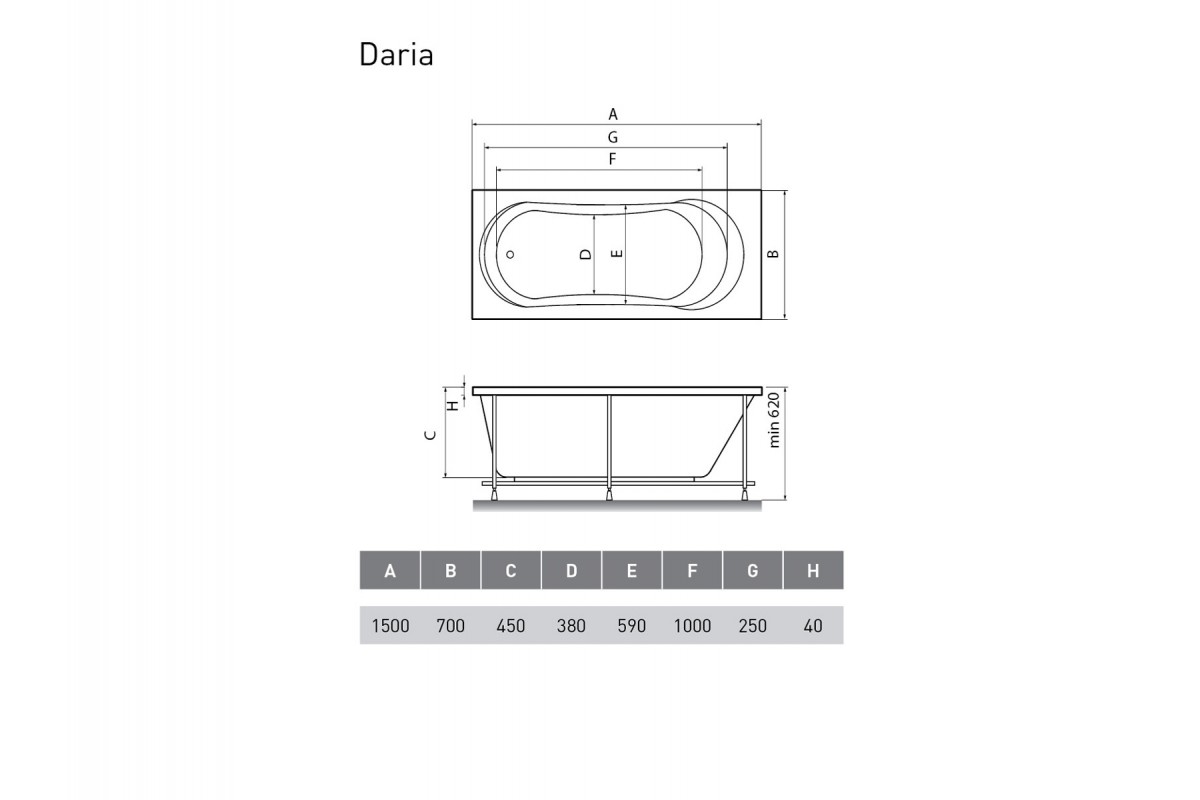 Ванна акриловая Relisan DARIA Гл000008875, 150x70
