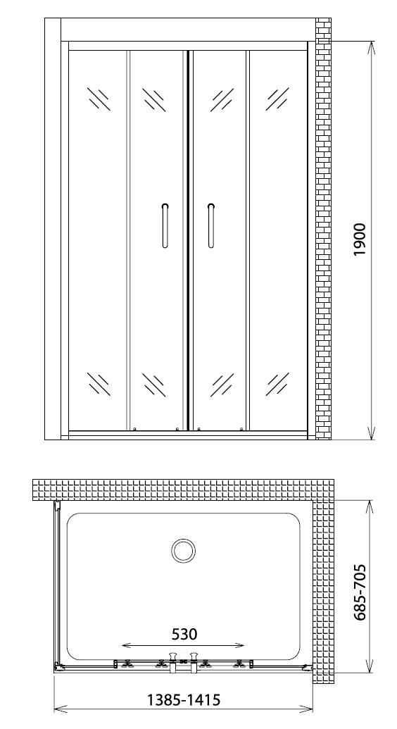 Душевой угол GEMY Victoria 140x70x190 профиль хром, стекло прозрачное, две дверцы