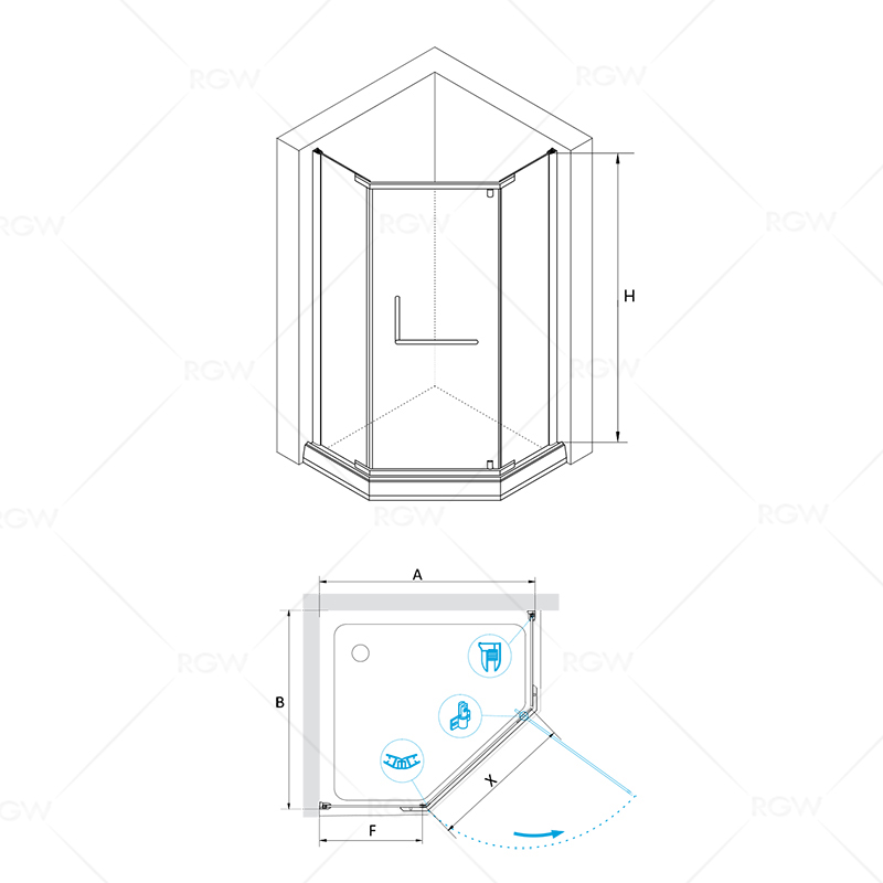 Душевой угол RGW Hotel 90x90x195 профиль черный, стекло тонированное
