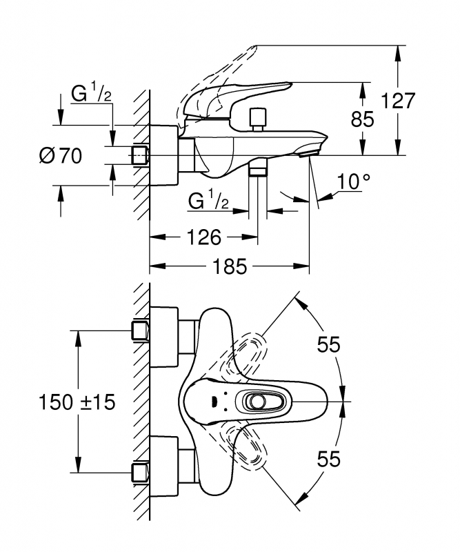 Смеситель для ванны Grohe Eurostyle 33591LS3 белая луна/хром