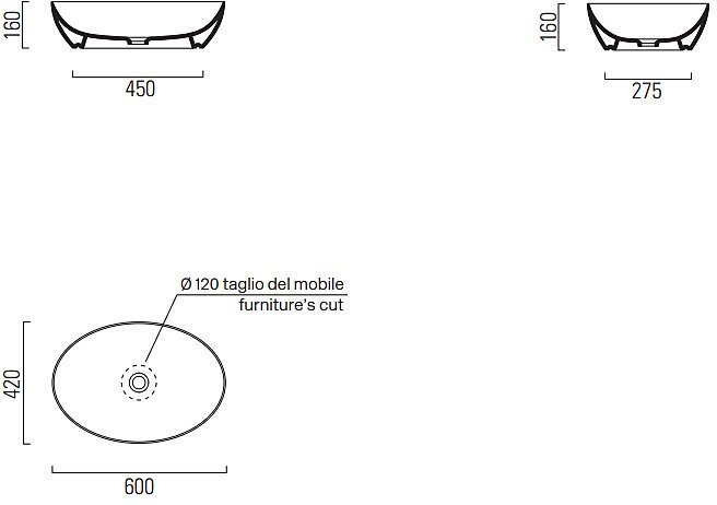 Раковина накладная 60см GSI Pura 884211 белый