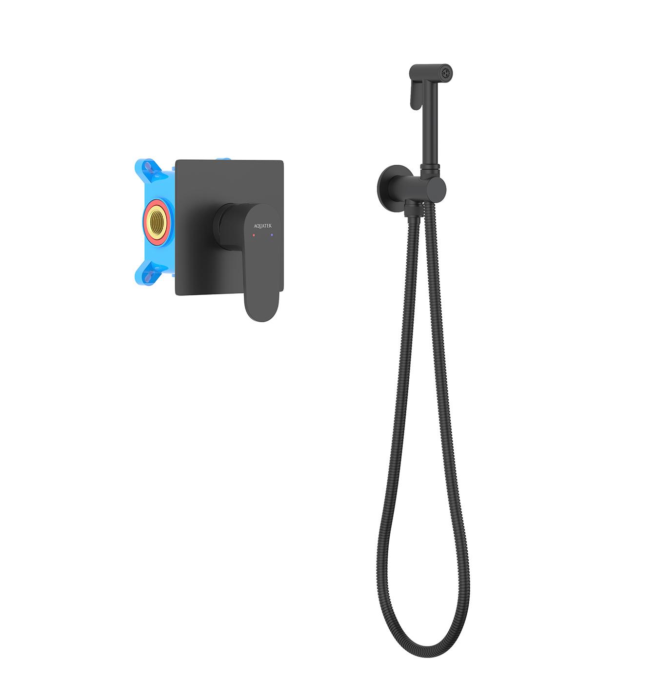 Гигиенический душ со смесителем Aquatek Оберон AQ1219MB черный матовый