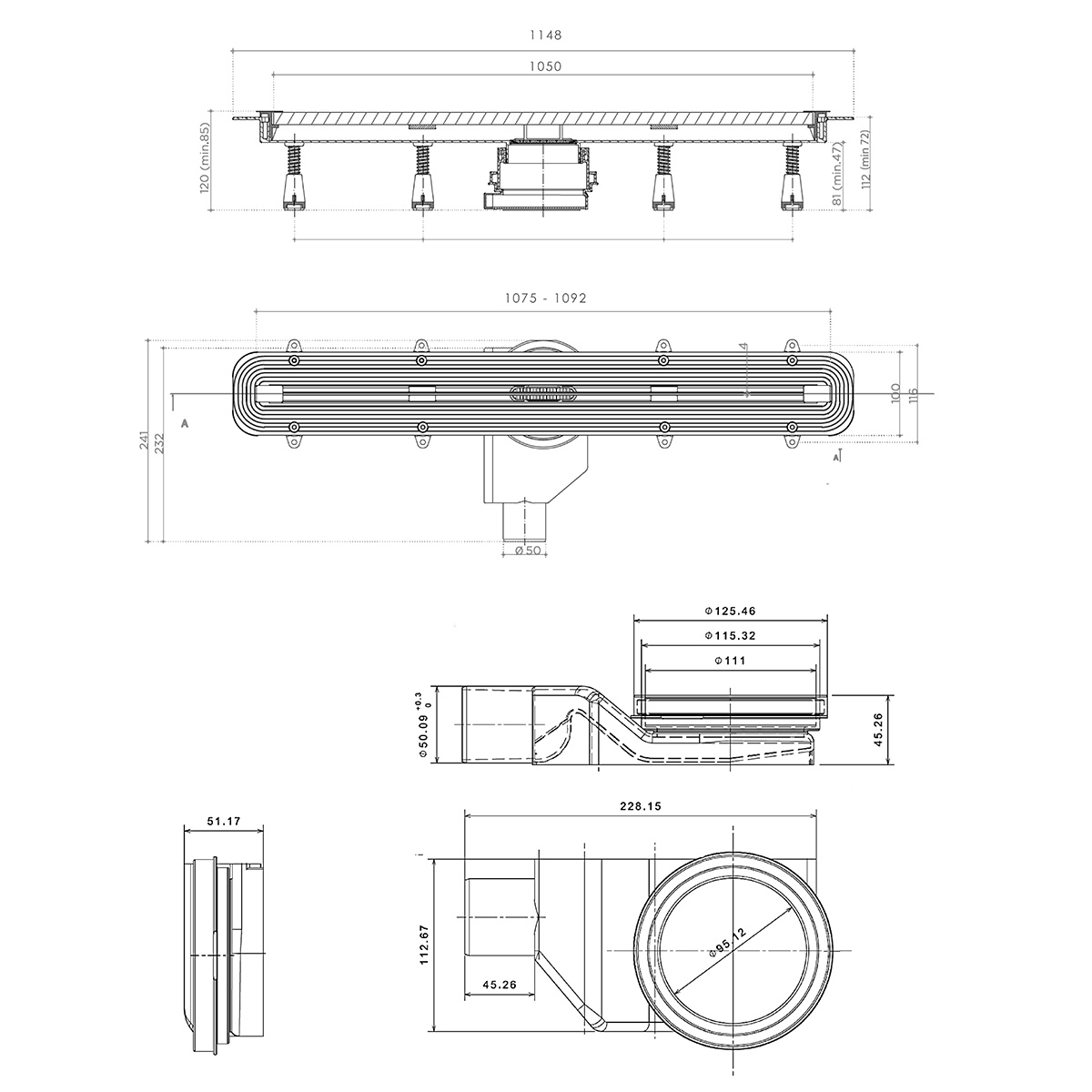 Душевой лоток Pestan Confluo Premium Slim Line 1050