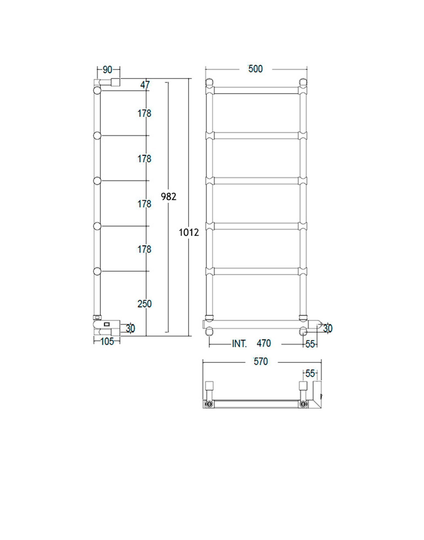 Полотенцесушитель электрический Margaroli Sole 542-6 5424706CRNB 1020х570 хром