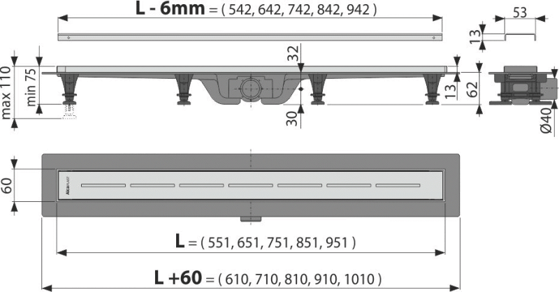 Душевой лоток AlcaPlast APZ18-850 с опорами и решеткой