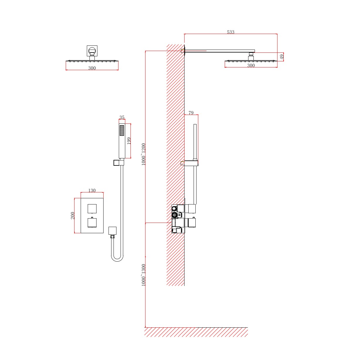 Душевая система встраиваемая с термостатом D&K Bayern.Liszt DA2515705A04, черный