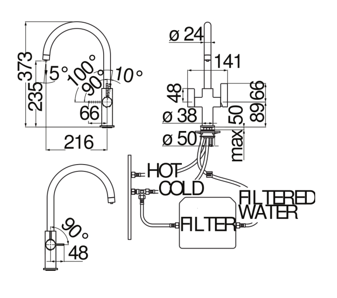 Смеситель для кухни с подключением фильтра для питьевой воды Nobili Flag FL96824/3VCR хром