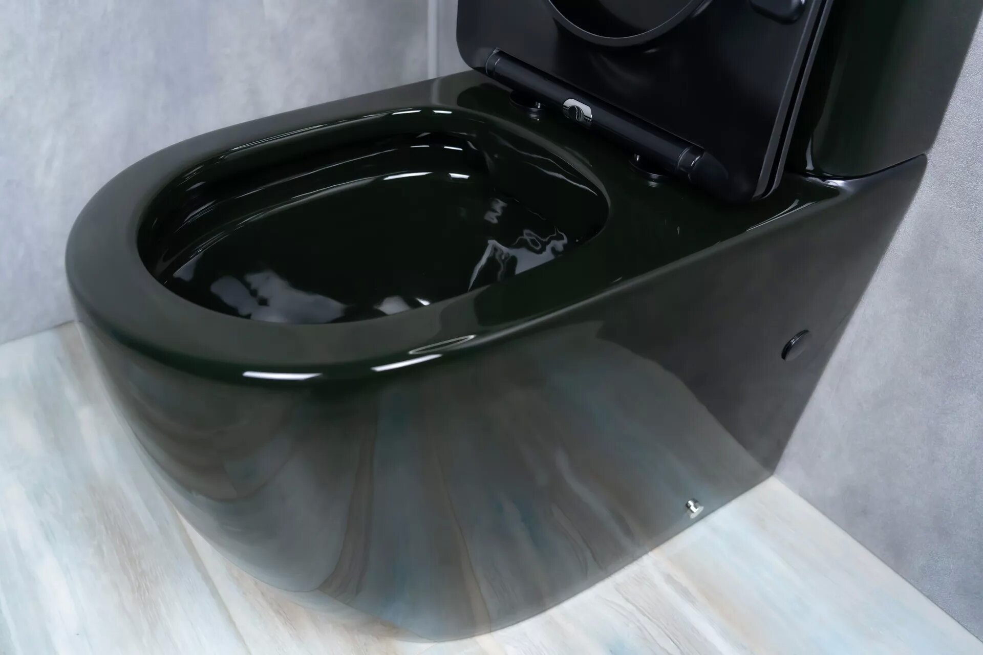 Унитаз напольный безободковый GID Tr2177BL с сиденьем микролифт, черный глянцевый