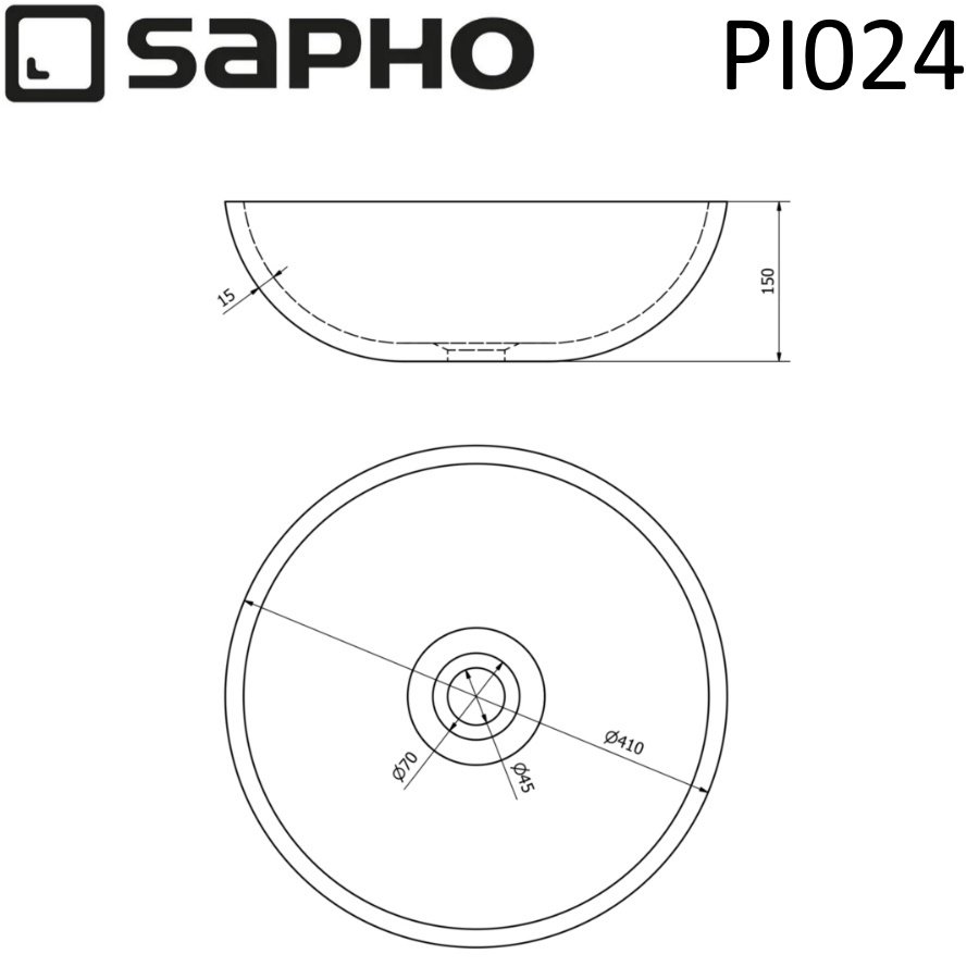 Раковина накладная 41см SAPHO PRIORI PI024 серый