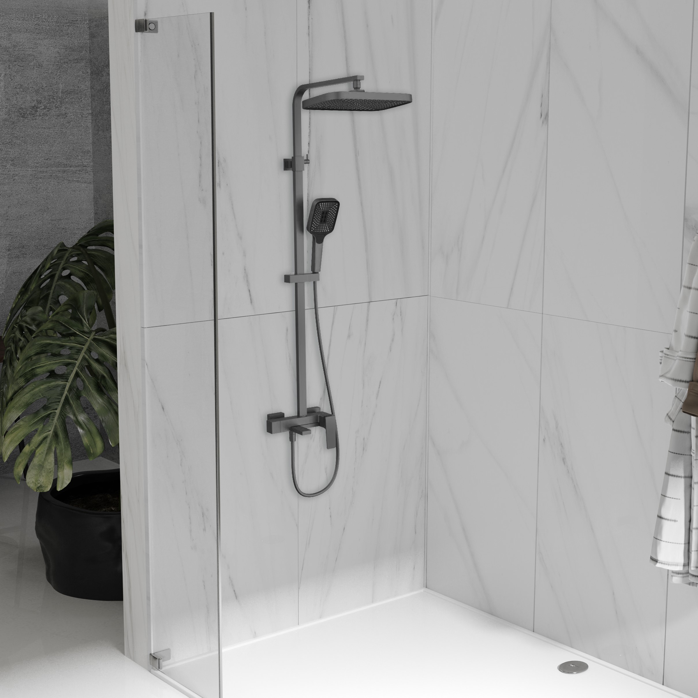 Душевая стойка со смесителем Vincea Cube VSFS-4C12GM вороненая сталь